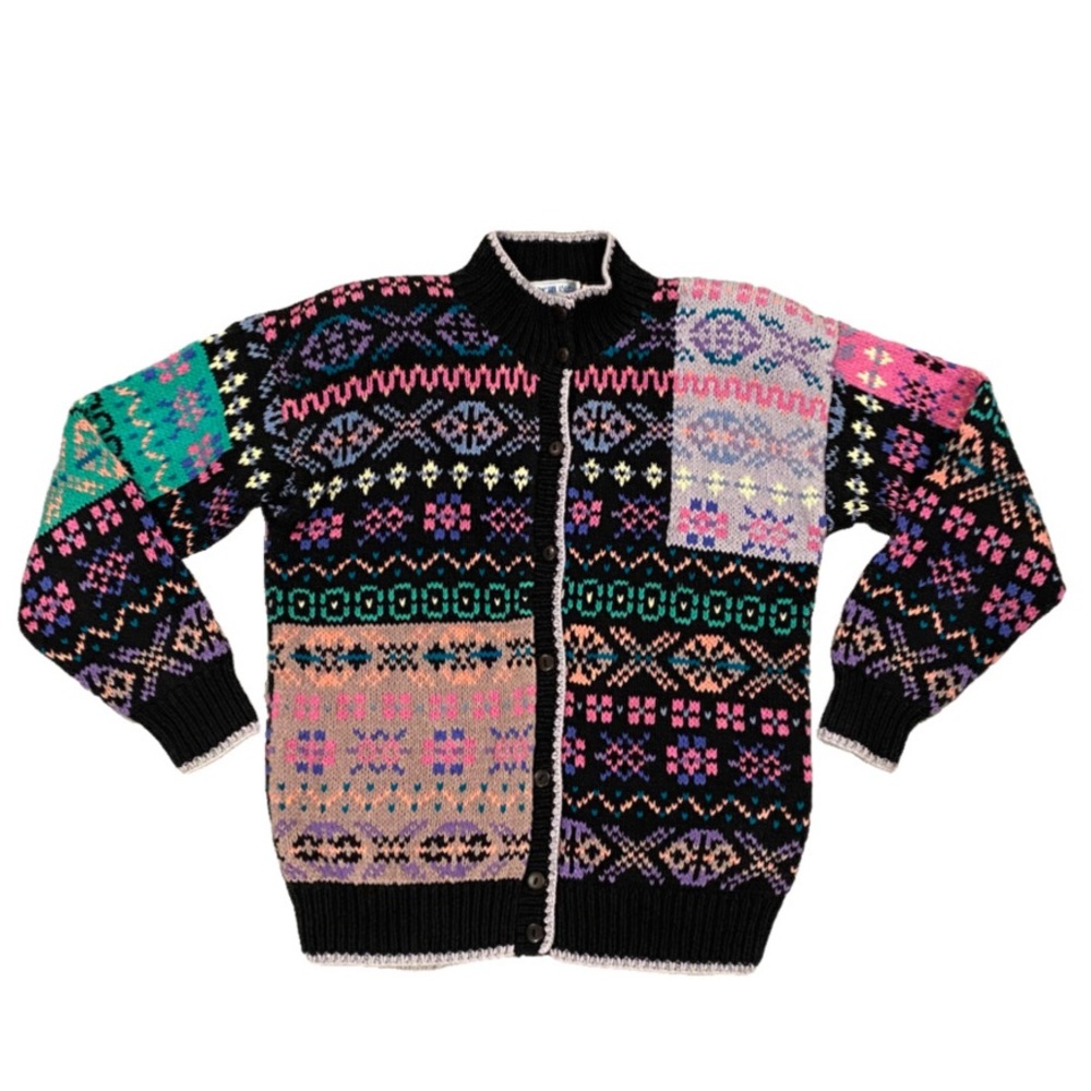 Vintage Northern Isles HandKnitted Cardigan Women’s Size S Rainbow Retro Sweater